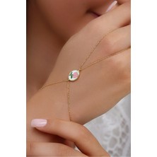 14K Altın Kaplamalı 925 Ayar Gümüş Mine Gül Motifli Şahmeran - 45103402