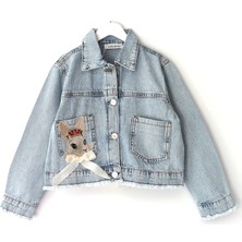 Nakışlı Etek Ucu Püsküllü Cepli Kız Çocuk Crop Denim Ceket Kız Kot Mont 001-0002104