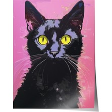 Çerçevesiz Poster, Parlak Gözlü Kedi – Modern Illüstrasyon, Genç Odası Dekoru Poster No: 112666