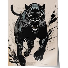 Çerçevesiz Poster, Siyah Panter Illüstrasyonu, Genç Odası Dekoru Poster No: 112542