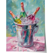 Ahşap Çerçeveli Tablo, Şampanya ve Buz Kovası – Kutlama Teması, Salon Dekoru Poster No: 113044