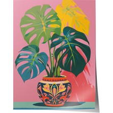 Çerçevesiz Poster, Saksıda Monstera Yaprakları, Salon Dekoru Poster No: 112511