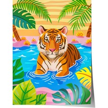 Çerçevesiz Poster, Tropik Kaplan – Palmiye Yapraklarıyla, Çocuk Odası Dekoru Poster No: 113126