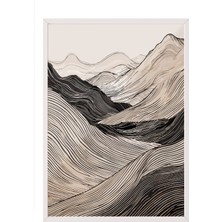 Beyaz Çerçeveli Tablo, Minimal Dağ Manzarası, Salon Dekoru Poster No: 112506