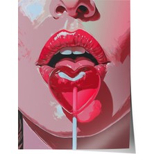 Çerçevesiz Poster, Kırmızı Dudak ve Lolipop – Pop Art, Genç Odası Dekoru Poster No: 112984