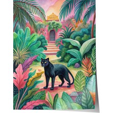 Çerçevesiz Poster, Tropik Orman ve Siyah Panter – Egzotik Hava, Salon Dekoru Poster No: 113124