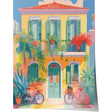 Çerçevesiz Poster, Akdeniz Evi ve Bisiklet, Salon Dekoru Poster No: 112512