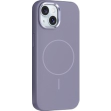 iPhone 14 Kılıf M-Safe Şarj Özellikli Metal Kamera Çerçeveli Mnc Edi Silikon Kapak - Lavendery Gray