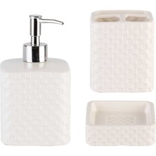 Vivyen 3'lü Banyo Set Sıvı Katı Sabunluk Diş Fırçalık Gümüş Basmalı Modern Hediyelik Dekoratif