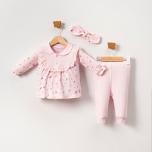 Ürünya Kız Bebek Uzun Kollu Desenli Bandanalı 3'lü Takım