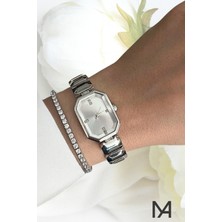 Mia Aksesuar Sekizgen Şık Gümüş Metal Kadın Kol Saati