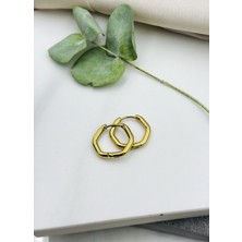 Prizma Model Gold Altın Renk Halka Çelik Küpe Renk Değiştirmez