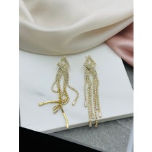 Gold Taşlı Sallantılı Çelik Küpe 2