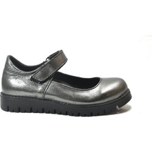 Onlo Ayakkabı 257 Hakiki Deri Gri Cırtlı Ortopedik Kız Çocuk Okul Babet Ayakkabı