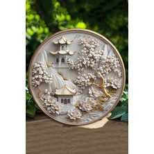 Asya Mimarisi ve Çiçekli Ağaç Tasarımlı Uv Baskılı Mdf Duvar Süsü – 33X33 cm & 20X20 cm DT130