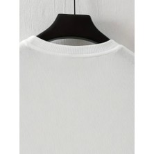 Baskılı Oversize Bisiklet Yaka T-Shirt - Beyaz