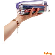Bybag Koyu Mor Fermuarlı Kaliteli Pvc Şeffaf Kalemlik Makyaj Çantası Kalem Kutusu