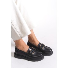 Riccon Kadın Loafer 0012510 Siyah Kısa Topuklu Şık Ayakkabı Taban Tipi ile Rahat Kullanım