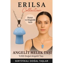 Sertifikalı Mantar Model Angelit Melek Taşı Kolye - Huzur ve Dinginlik Veren Doğal Taş