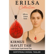 Sertifikalı Damla Model Kırmızı Havlit Taşı Kolye - Şifa ve Enerji Veren Doğal Taş