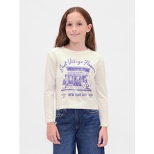 Gap Kız Çocuk Beyaz Relaxed Grafik Logo T-Shirt