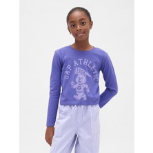 Gap Kız Çocuk Mavi Relaxed Grafik Logo T-Shirt