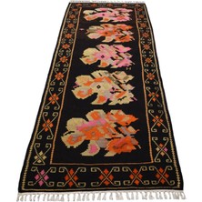 El Dokuma Gösterişli Güllü Çiçekli Kirmen Karabağ Yolluk Yün Kilim 6378