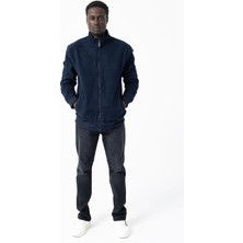 Erkek Dik Yaka Fermuarlı Çift Cepli Sweatshirt Lacivert - 25K 6083