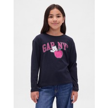 Gap Kız Çocuk Lacivert Relaxed Grafik Logo T-Shirt
