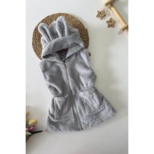 Miniğimin Cicileri Kulak Detaylı Peluş Cepli Çocuk yelek - Gri