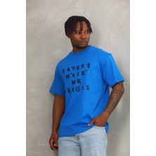 Kanonik Education Unisex Oversize Baskılı Bisiklet Yaka T-Shirt - Mavi