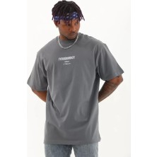 Kanonik Education Unisex Oversize Baskılı Bisiklet Yaka T-Shirt - Füme