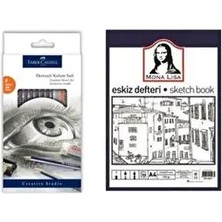 Faber-Castell 8 Parça Dereceli Kalem Seti + Mona Lisa Sketch Book - Eskiz Defteri A4 50 Yp. 120 Gr.