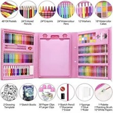 Belirtilmemiş 208 Parça Çocuk Boyama Seti Kırtasiye Hediye Kutusu Fırça Seti Kuru Kalem Pastel Boya