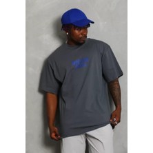 Kanonik Education Unisex Oversize Baskılı Bisiklet Yaka T-Shirt - Füme