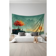 Moud's Gün Batımında Yalnızlık Desenli Duvar Halısı Duvar Örtüsü Tapestry Süet Dokulu Kumaş