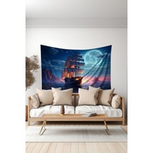 Moud's Ay Işığı Yelkenli Desenli Duvar Halısı Duvar Örtüsü Tapestry Süet Dokulu Kumaş