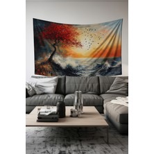 Moud's Kırmızı Ağaç Desenli Duvar Halısı Duvar Örtüsü Tapestry Süet Dokulu Kumaş