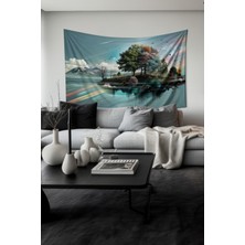 Moud's Renkli Doğa Yansıması Desenli Duvar Halısı Duvar Örtüsü Tapestry Süet Dokulu Kumaş
