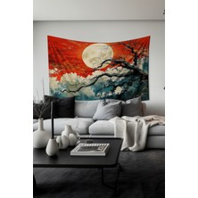 Moud's Kırmızı Gece Desenli Duvar Halısı Duvar Örtüsü Tapestry Süet Dokulu Kumaş