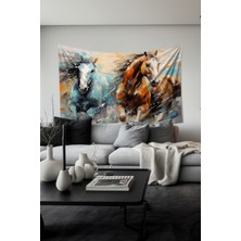 Moud's Fırça Darbesi Atlar Desenli Duvar Halısı Duvar Örtüsü Tapestry Süet Dokulu Kumaş