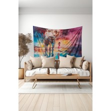 Moud's Ay Işığı Fil ve Kız Desenli Duvar Halısı Duvar Örtüsü Tapestry Süet Dokulu Kumaş