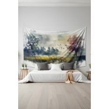 Moud's Sisli Sabah Manzarası Desenli Duvar Halısı Duvar Örtüsü Tapestry Süet Dokulu Kumaş