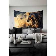 Moud's Altın Siyah At Desenli Duvar Halısı Duvar Örtüsü Tapestry Süet Dokulu Kumaş