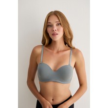 Madwoman Toparlayıcı Balenli Dolgusuz Straplez Sırt Dantel Desenli Lotus 3315 Mavi