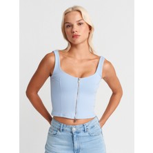 Dilvin 31978 Fermuarlı Top-Açık Mavi