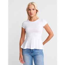Dilvin 31992 Peplum T-Shirt-Beyaz