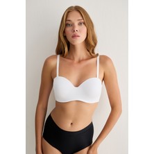 Madwoman Toparlayıcı Balenli Dolgusuz Straplez Sırt Dantel Desenli Lotus 3315 Beyaz