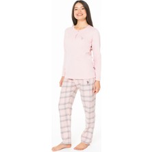 U.s Polo Assn. 20169 Kadın Uzun Kollu Düğmeli Bisiklet Yaka Pijama Takımı-Pembe