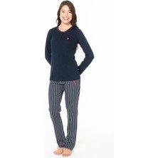 U.s Polo Assn. 20141 Kadın Uzun Kollu Düğmeli Bisiklet Yaka Pijama Takımı-Lacivert